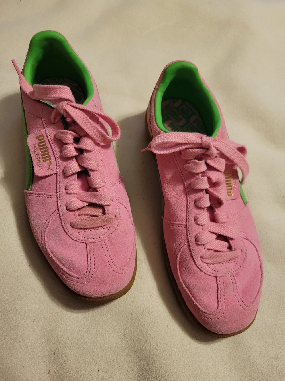 Puma Palermo Pink Green Gum Sole Sneakers Women's Size 9.5 Retro Terrace Shoes